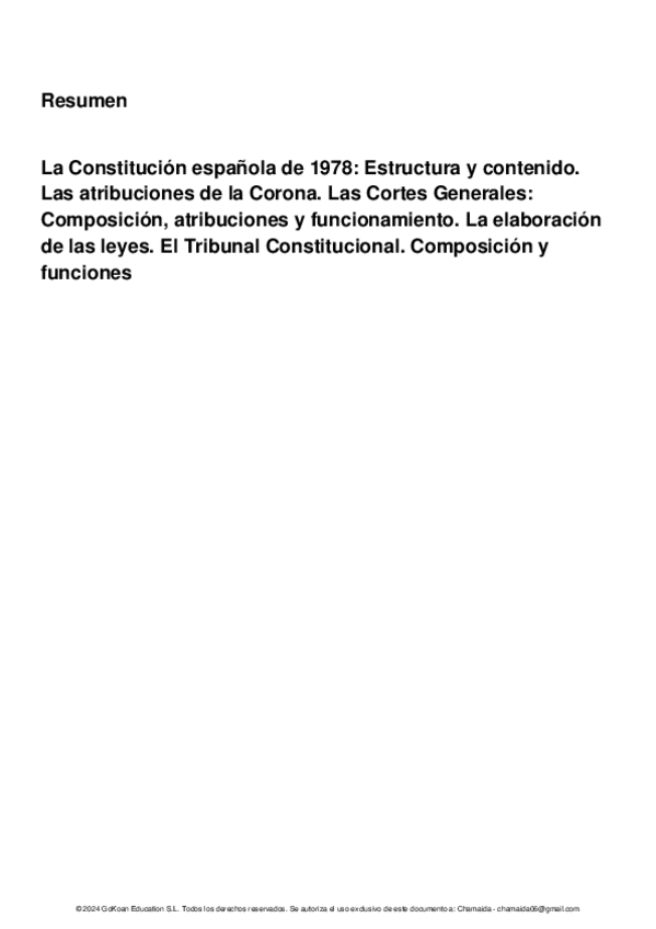 Miniatura del documento GoKoan-Resumen-Tema-LaConstitucinespaolade1978Estructuraycontenido.LasatribucionesdelaCorona.LasCortesGeneralesComposicinatribucionesyfuncionamiento.Laelaboracindelasleyes.ElTribunalConstitucional.Composiciny.pdf