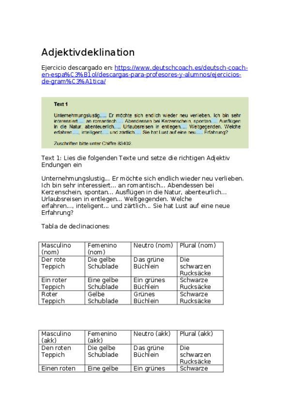 Miniatura del documento Texto 1 Adjektivdeklination + Solución (Deutschcoach).docx