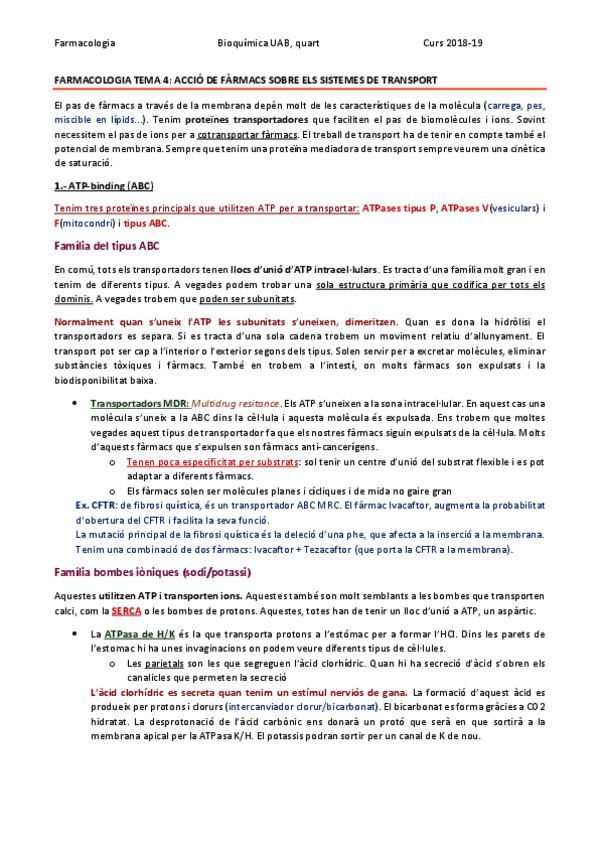 Miniatura del documento FARMACOLOGIA MOLECULAR TEMA 4 - TRANSPORT A TRAVÉS DE MEMBRANES.pdf