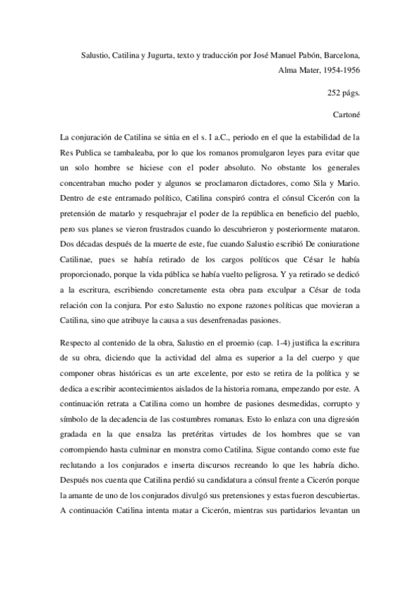 Miniatura del documento Reseña corregida La conjuración de Catilina de Salustio.docx