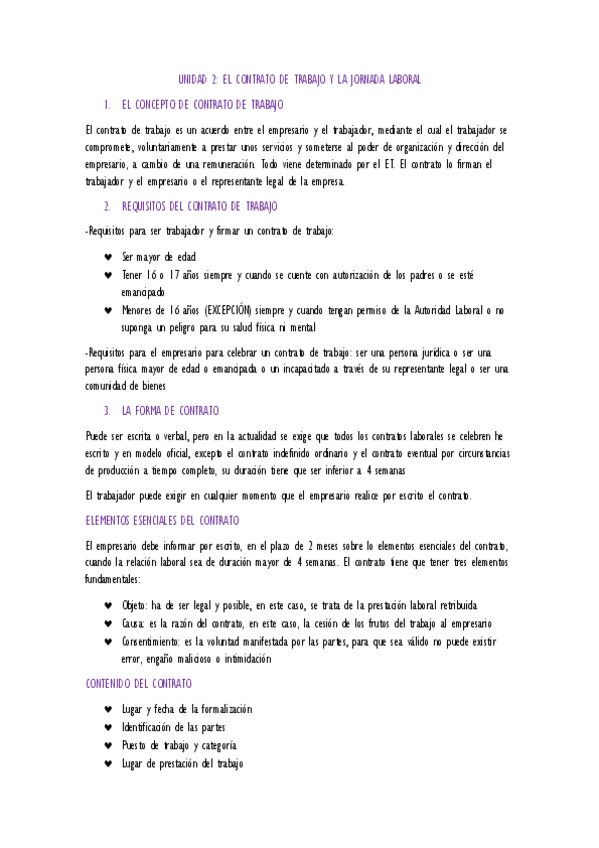 Miniatura del documento RESUMEN UNIDAD 2 (el contrato de trabajo y la jornada laboral) - FOL.pdf