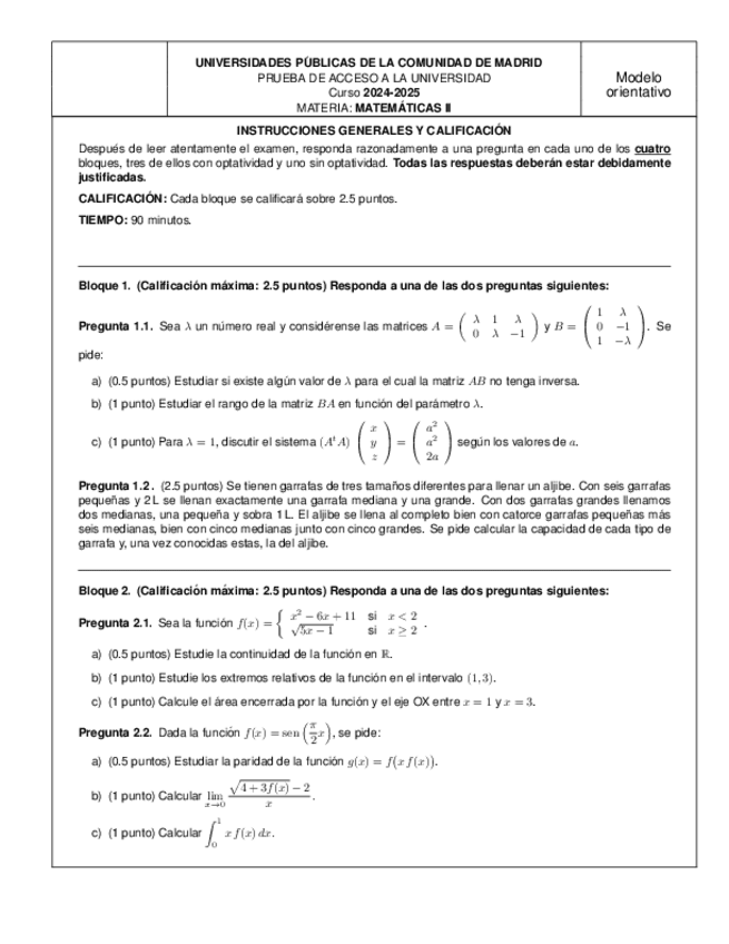 Miniatura del documento 2025 Modelo Matematicas II PAU.pdf