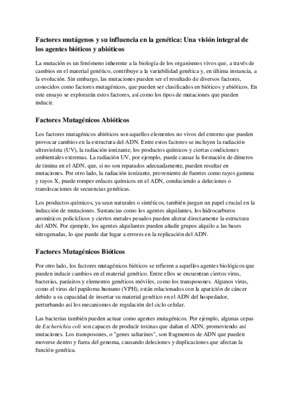 Miniatura del documento Factores mutagenos y su influencia en la genetica Una visión integral de los agentes bioticos y abioticos.pdf