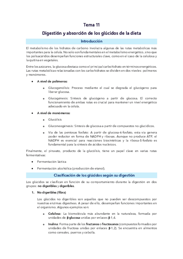 Miniatura del documento Tema 11: Digestión y absorción de los glúcidos de la dieta.pdf