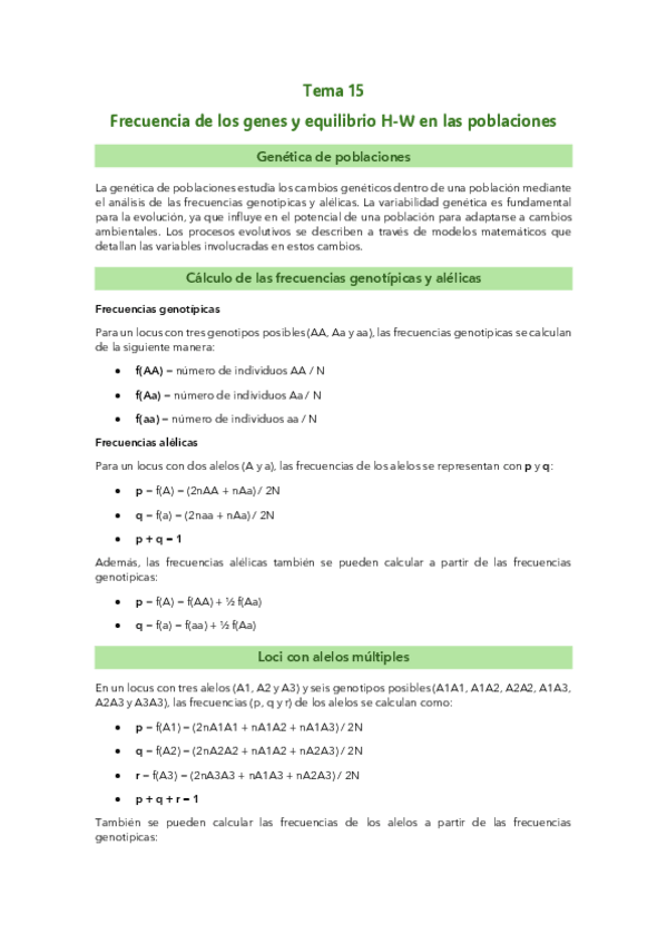 Miniatura del documento Tema 15: Frecuencia de los genes y equilibrio H-W en las poblaciones.pdf
