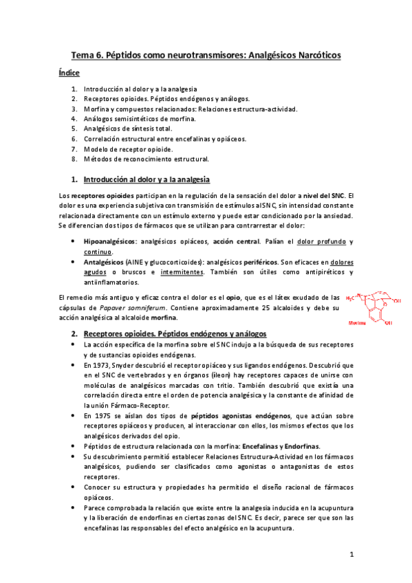 Miniatura del documento Tema 6. Péptidos como neurotransmisores. Analgésicos narcóticos.pdf
