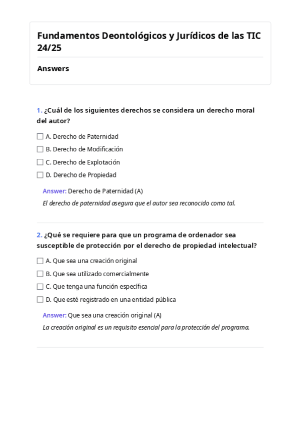 Miniatura del documento FundamentosDeontologicosyJuridicosdelasTIC2425Answers.pdf