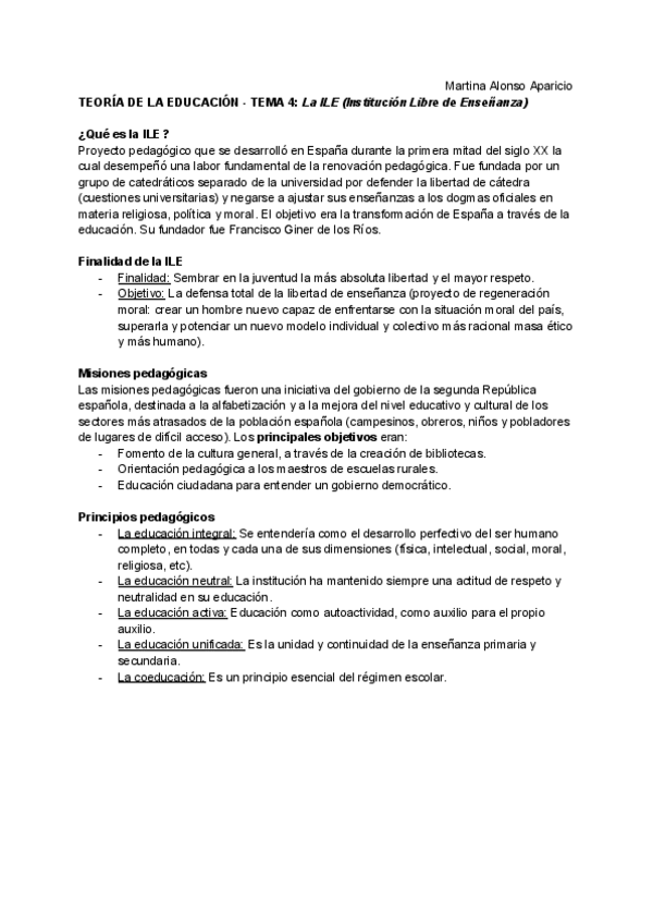Miniatura del documento teoría de la educación - tema 4 (la ILE: Institución de Libre Enseñanza).pdf