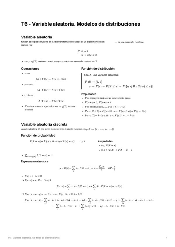 Miniatura del documento T6 - Variable aleatoria. Modelos de distribuciones.pdf