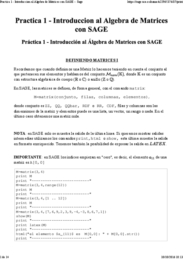 Miniatura del documento Practica 1 - Introduccion al Algebra de Matrices con SAGE -- Sage.pdf