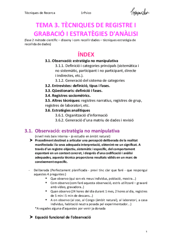 Miniatura del documento Tecniques de Recerca - TEMA 3 TÈCNIQUES DE REGISTRE I GRABACIÓ I ESTRATÈGIES D'ANÀLISI (Psicologia UB 1r).pdf