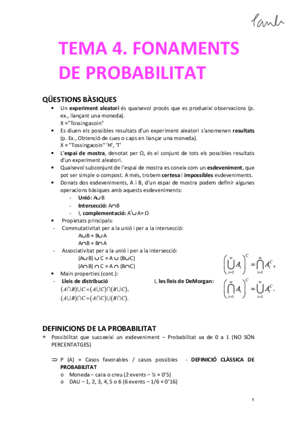 Miniatura del documento Tecniques de Recerca - TEMA 4 FONAMENTS DE PROBABILITAT (Psicologia UB 1r).pdf