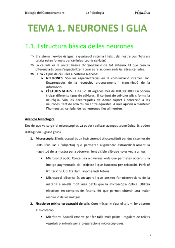 Miniatura del documento BIO - TEMA 1. NEURONES I GLIA (Psicologia UB 1r).pdf