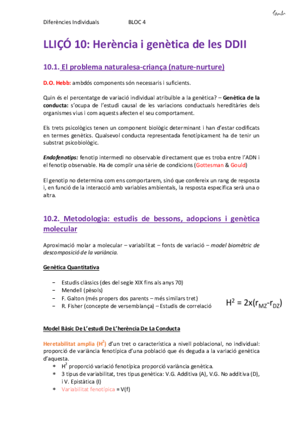 Miniatura del documento DDII - LLIÇÓ 10. Herència i genètica de les DDII (Psicologia UB 1r).pdf