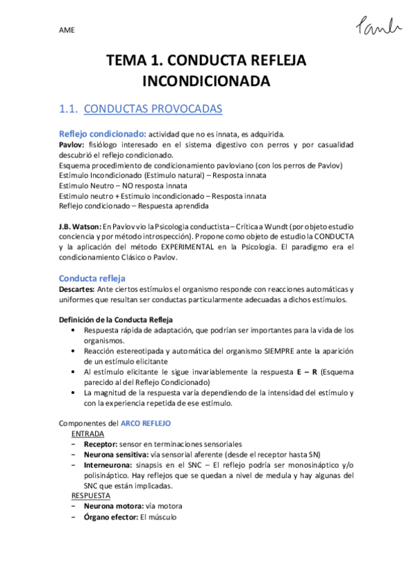 Miniatura del documento AME - TEMA 1 Conducta Refleja Incondicionada (Psicologia UB 1r).pdf