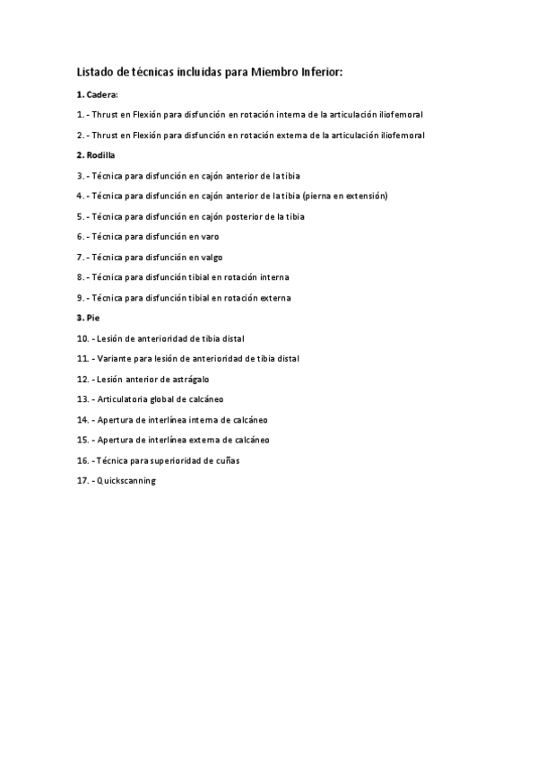 Miniatura del documento Listado de técnicas incluidas para Miembro Inferior.pdf