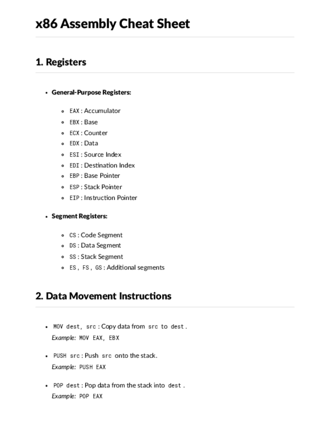 Miniatura del documento Assembly x86 cheat sheet.pdf