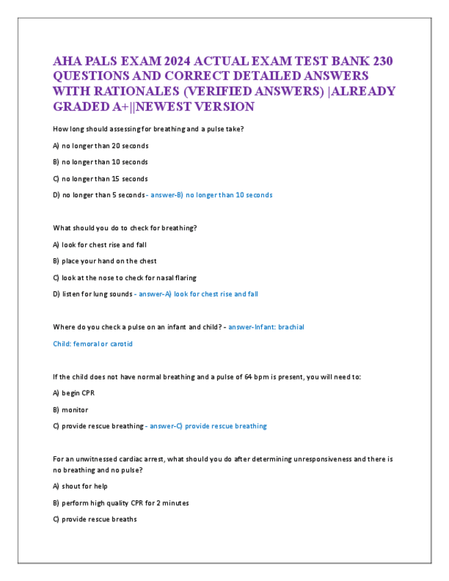 Miniatura del documento AHA-PALS-EXAM-2024-ACTUAL-EXAM-TEST-BANK-230-QUESTIONS-AND-CORRECT-DETAILED-ANSWERS-WITH-RATIONALES.pdf