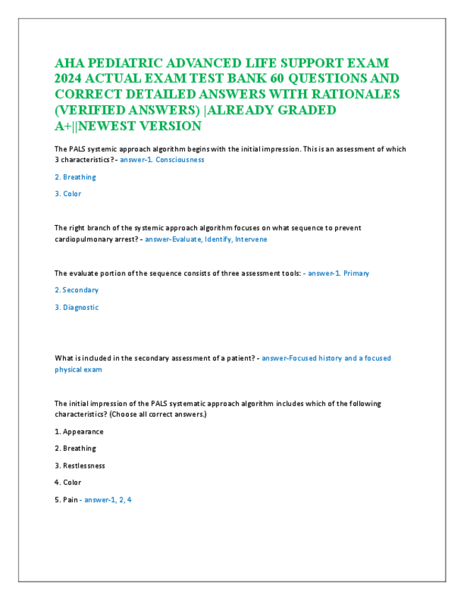 Miniatura del documento AHA-PEDIATRIC-ADVANCED-LIFE-SUPPORT-EXAM-2024-ACTUAL-EXAM-TEST-BANK-60-QUESTIONS-AND-CORRECT-DETAILED-ANSWERS-WITH-RATIONALES.pdf