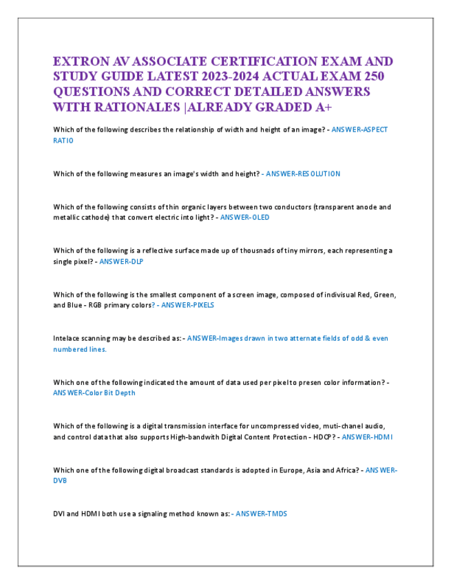 Miniatura del documento EXTRON-AV-ASSOCIATE-CERTIFICATION-EXAM-AND-STUDY-GUIDE-LATEST-2023.pdf