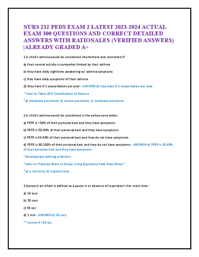 Miniatura del documento NURS-232-PEDS-EXAM-2-LATEST-2023.pdf