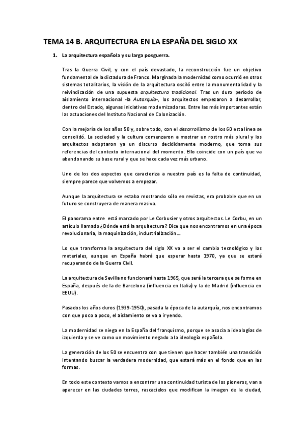 Miniatura del documento Tema 14 B. Arquitectura en la España del siglo XX. La lenta recuperación del tiempo perdido.pdf