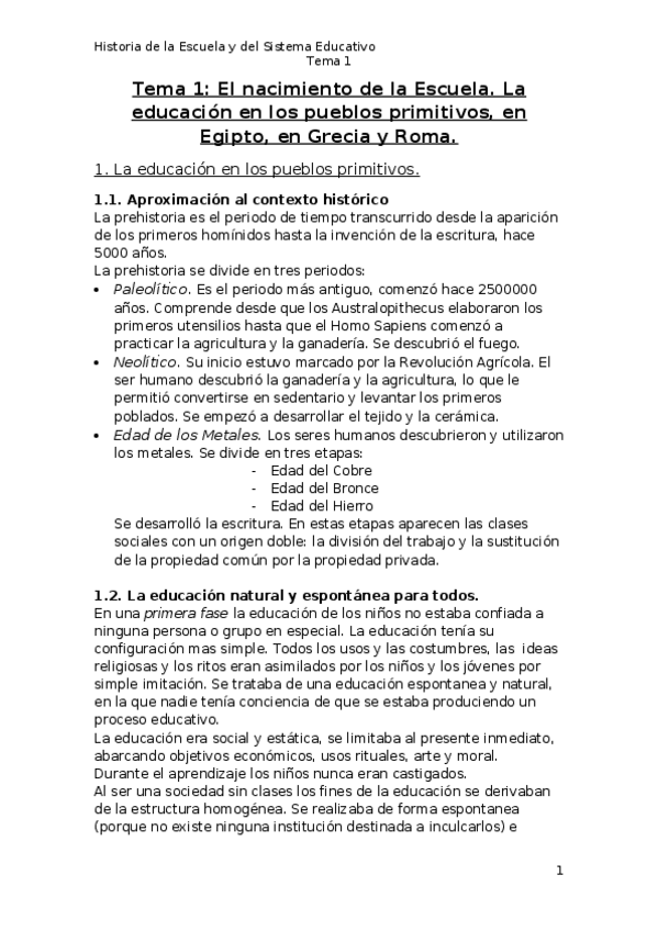 Miniatura del documento Tema 1 El nacimiento de la Escuela. La educación en los pueblos primitivos- en Egipto, en Grecia y en Roma.docx
