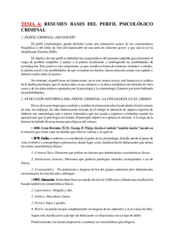 Miniatura del documento Tema 6 Resumen bases del perfil psicológico criminal.pdf
