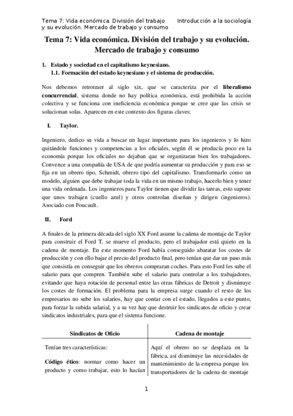 Miniatura del documento Tema 7 - Vida económica. División del trabajo y su evolución. Mercado de trabajo y consumo.docx