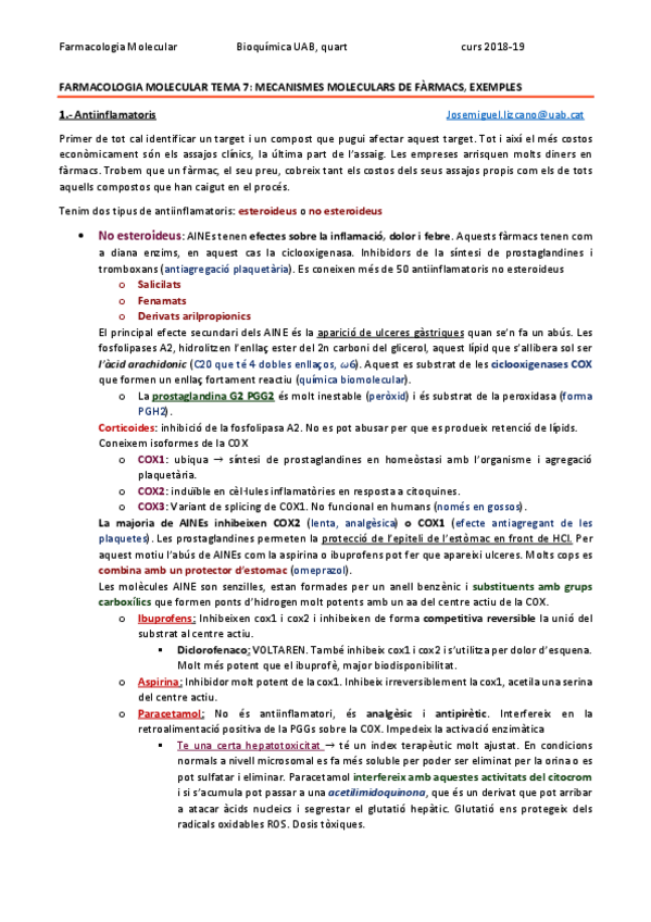 Miniatura del documento FARMACOLOGIA MOLECULAR TEMA 7 - MECANISMES MOLECULARS DE FÀRMACS- EXEMPLES.pdf