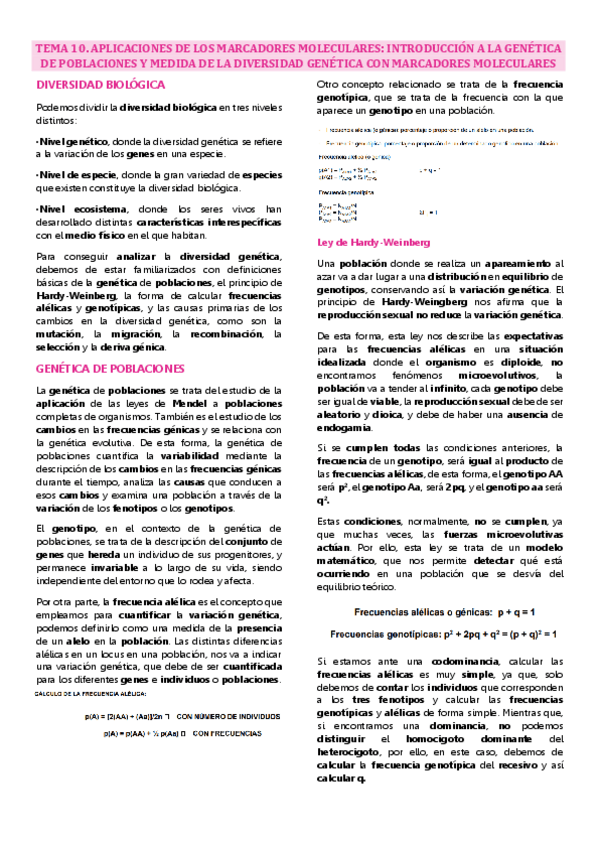 Miniatura del documento Tema 10 Marcadores moleculares, Aplicaciones de los marcadores moleculares en la genética de poblaciones y la medida de la diversidad genética.pdf