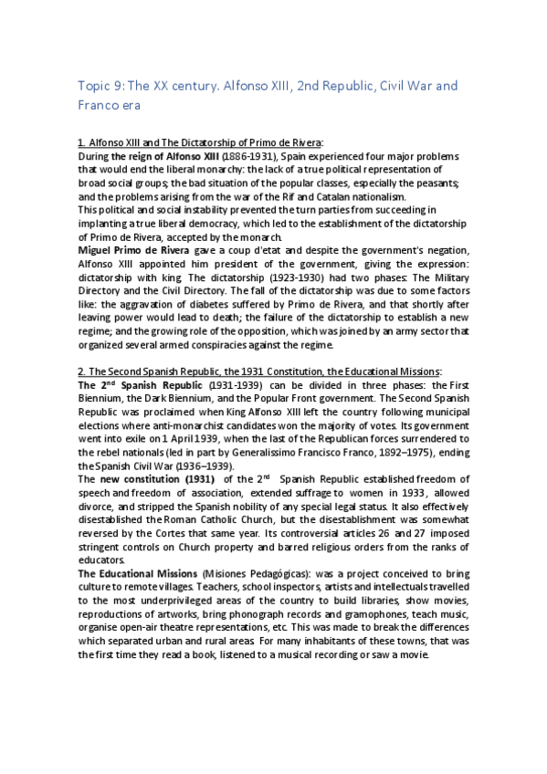 Miniatura del documento TOPIC 9 – THE XX CENTURY. ALFONSO XIII%2c 2ND REPUBLIC%2c CIVIL WAR AND FRANCO ERA.pdf