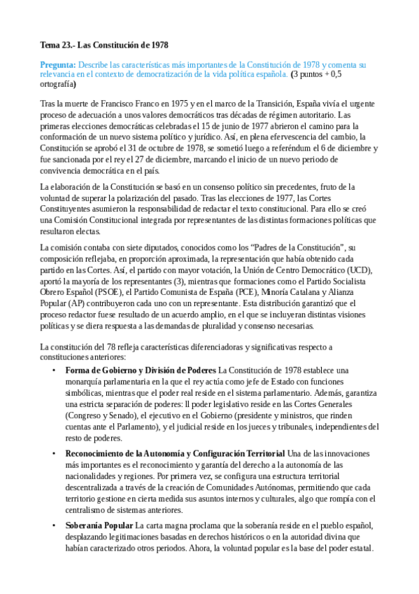 Miniatura del documento Tema-23.-La-Constitucion-de-1978-Historia-de-Espana.pdf