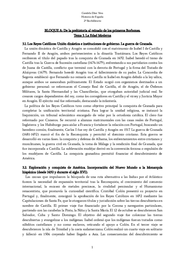 Miniatura del documento Bloque A - De la prehistoria al reinado de los primeros Borbones. - Tema 3: La Edad Moderna (Resumen).pdf