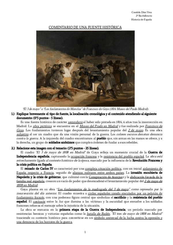 Miniatura del documento Comentario de "El 3 de mayo" o "Los fusilamientos de Moncloa" de Goya - Bloque B.pdf