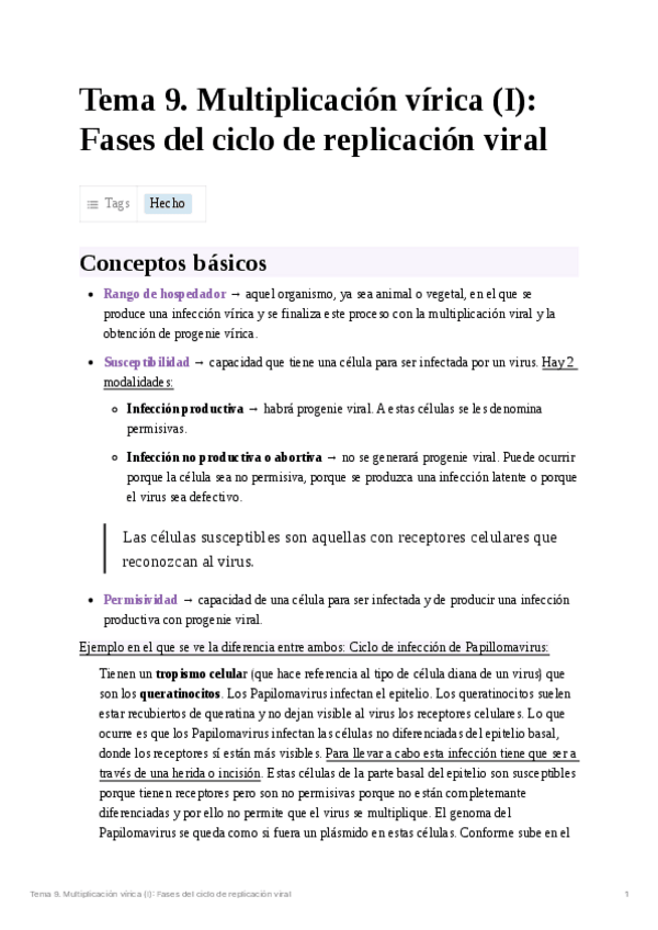 Miniatura del documento Tema 9. Multiplicación vírica (I): Fases del ciclo de replicación viral.pdf