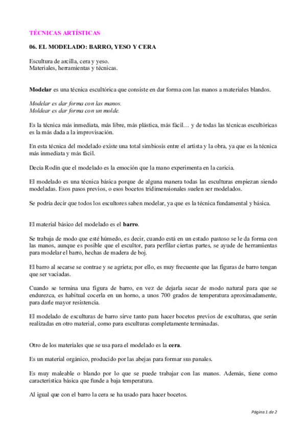 Miniatura del documento 06. EL MODELADO. BARRO YESO Y CERA.pdf