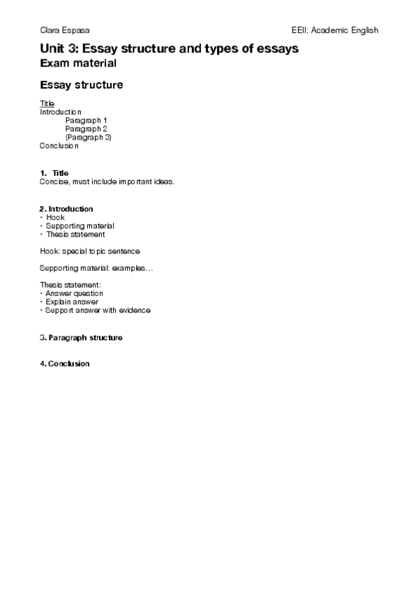 Miniatura del documento Unit 3: Essay structure and types of essays / Inglés Academico.pdf