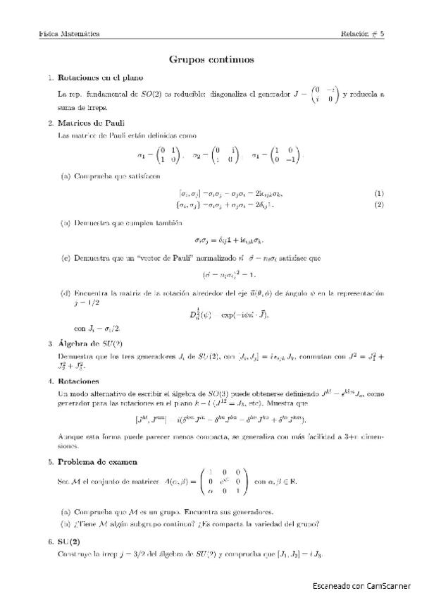 Miniatura del documento Relación 5 - Grupos de Lie (explicados).pdf