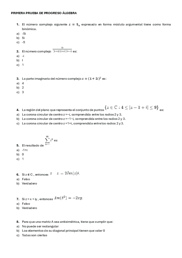 Miniatura del documento Primera Prueba de Progreso - Álgebra.pdf
