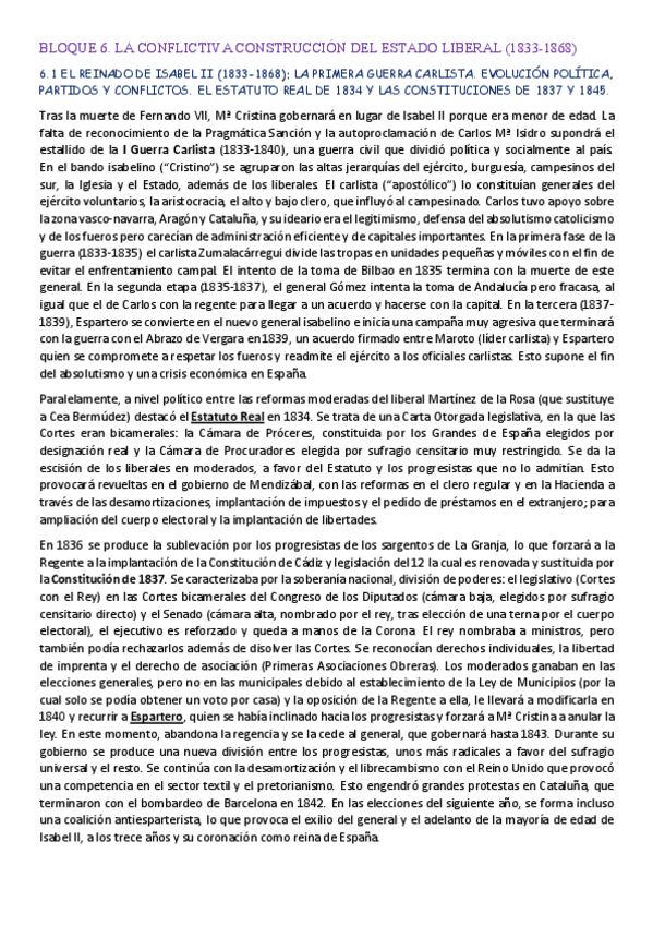 Miniatura del documento 6.1. El reinado de Isabel II (1833-1868) la primera guerra carlista. Evolución política- partidos y conflictos. El Estatuto Real de 1834 y las Constituciones de 1837 y 1845..pdf