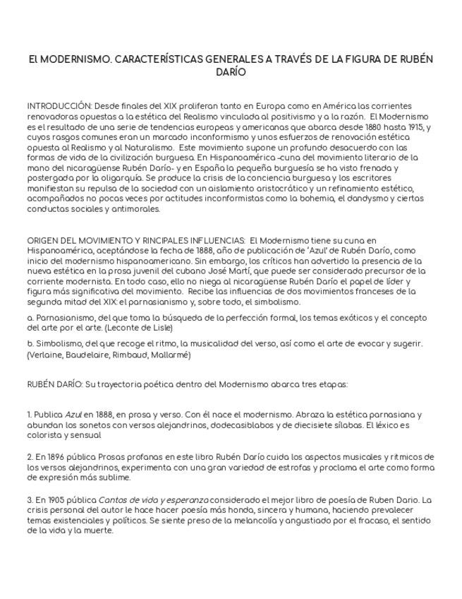 Miniatura del documento Tema 1 El Modernismo. Características generales a través de la figura de Rubén Darío.pdf
