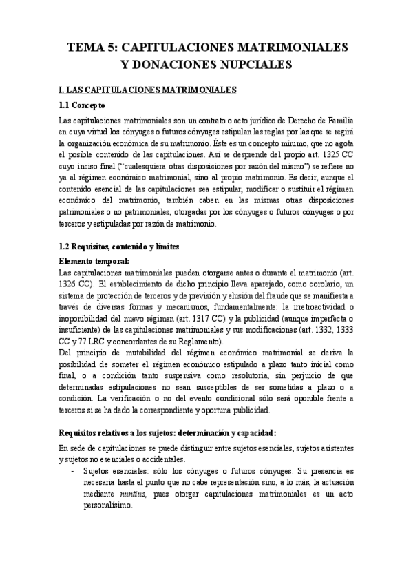 Miniatura del documento TEMA 5 CAPITULACIONES MATRIMONIALES Y DONACIONES NUPCIALES.pdf