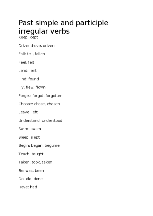 Miniatura del documento Past simple and participle irregular verbs.docx