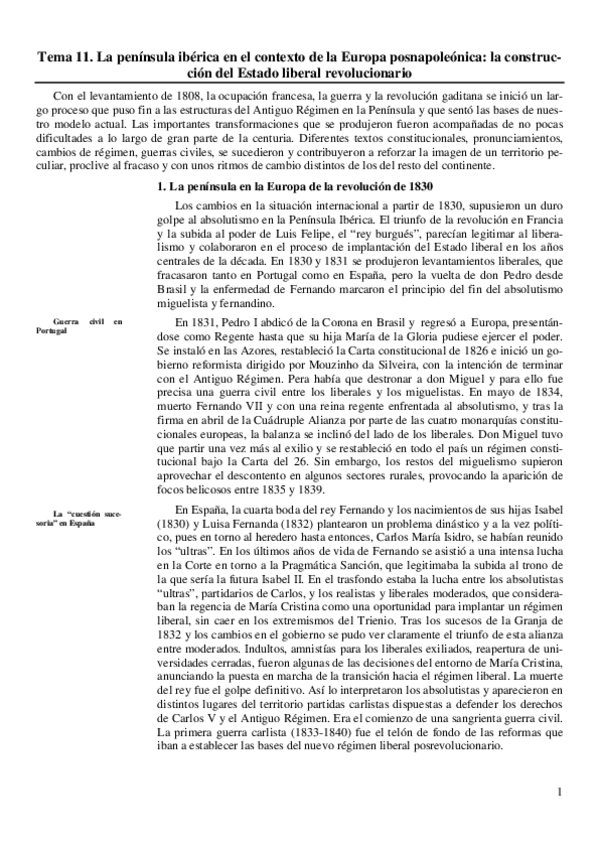 Miniatura del documento Tema 11. La península ibérica en el contexto de la Europa posnapoleónica- la construcción del Estado liberal revolucionario.pdf