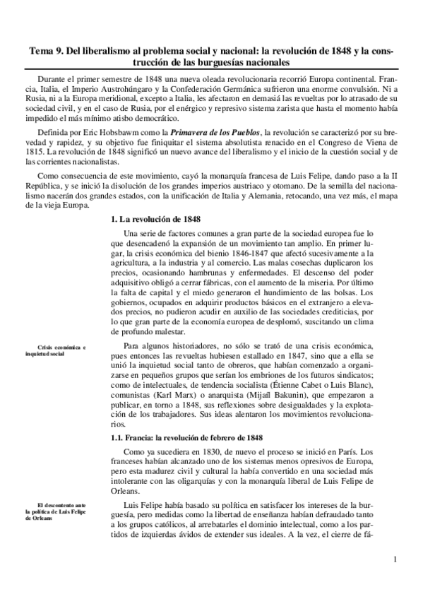 Miniatura del documento Tema 9. Del liberalismo al problema social y nacional. la revolución de 1848 y la construcción de las burguesías nacionales.pdf