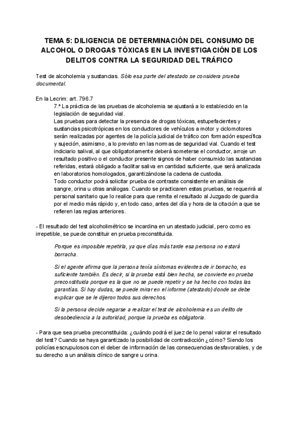 Miniatura del documento Tema 5_ Diligencia de determinación del consumo de alcohol o drogas tóxicas en la investigación de los delitos contra la seguridad del tráfico .pdf