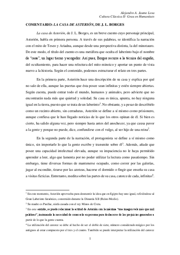 Miniatura del documento COMENTARIO DE LA CASA DE ASTERIÓN. ALEJANDRO JAUME. CULTURA CLÀSSICA II.pdf