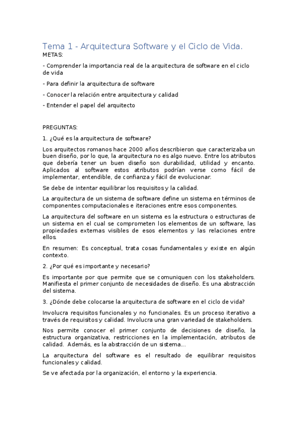 Miniatura del documento Tema 1 - Arquitectura Software y el Ciclo de Vida.docx