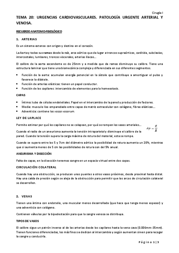 Miniatura del documento TEMA 20 URGENCIAS CARDIOVASCULARES. PATOLOGÍA URGENTE ARTERIAL Y VENOSA..pdf